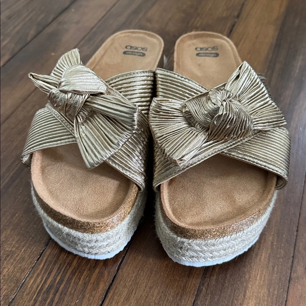 ASOS Gold Knotted Espadrille Platform Sandals - Women's